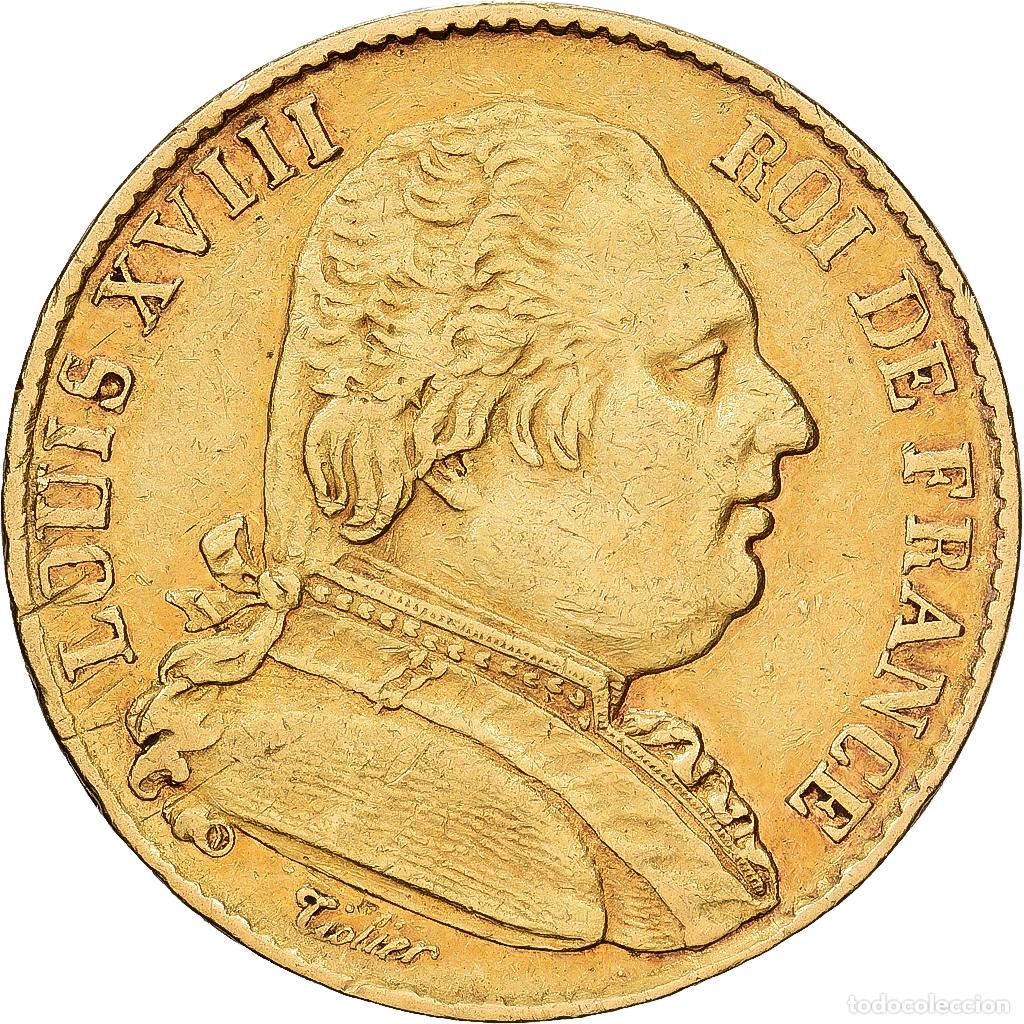 Monedas antiguas de Europa: [#1117866] Francia, Louis XVIII, 20 Francs, 1814, Paris, BC+, Oro, KM:706.1, Gadoury:1026