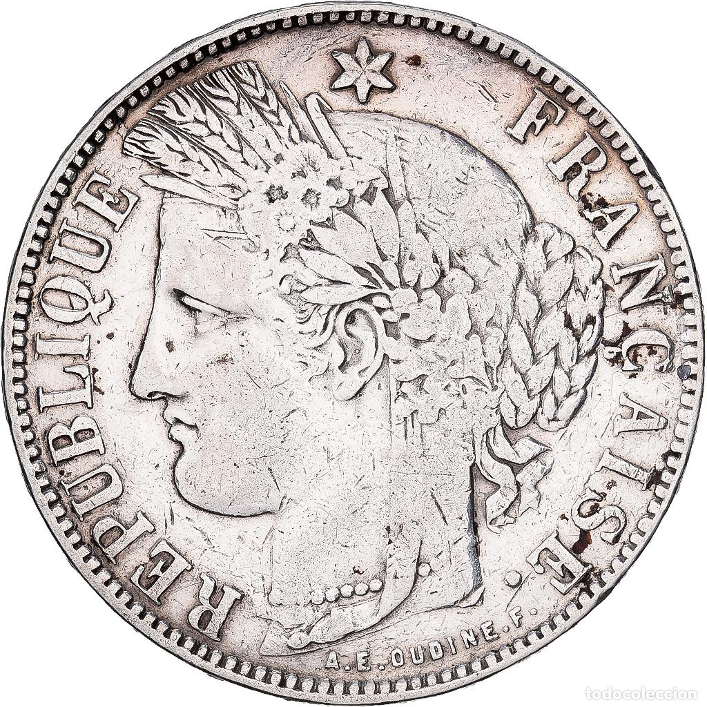 Monedas antiguas de Europa: [#1545155] Francia, 5 Francs, C&eacute;r&egrave;s, 1870, Bordeaux, Plata, BC+, Gadoury:742, KM:819