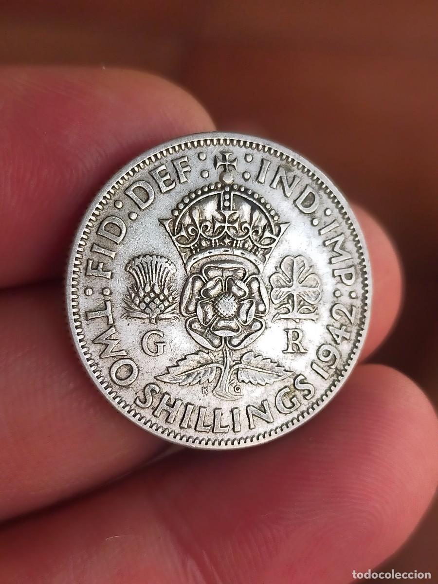 Monedas antiguas de Europa: MONEDA DE 2 DOS CHELINES SHILLINGS 1942 REINO UNIDO INGLATERRA GRAN BRETA&Ntilde;A PLATA BUENA CONSERVACION