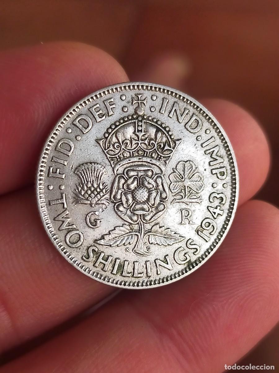 Monedas antiguas de Europa: MONEDA DE 2 DOS CHELINES SHILLINGS 1943 REINO UNIDO INGLATERRA GRAN BRETA&Ntilde;A PLATA BUENA CONSERVACION