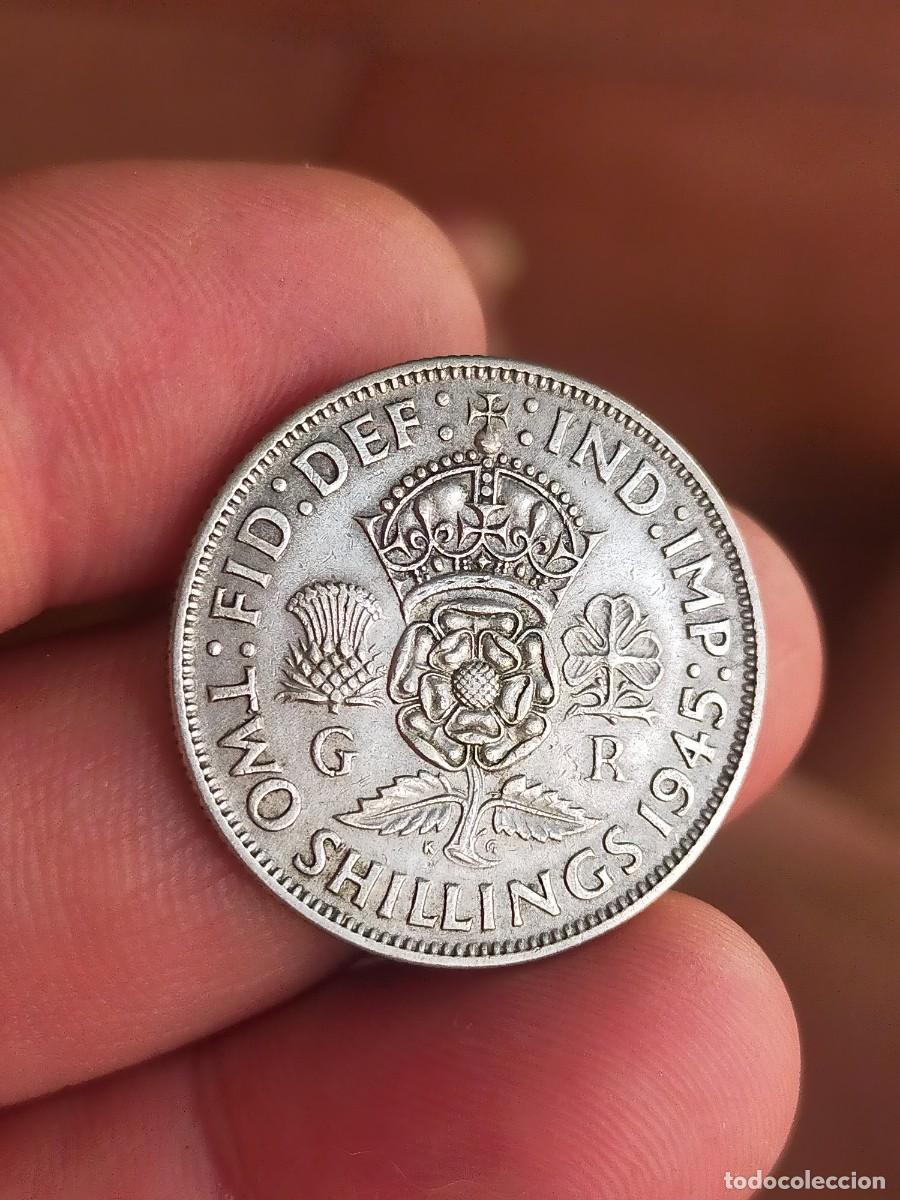 Monedas antiguas de Europa: MONEDA DE 2 DOS CHELINES SHILLINGS 1945 REINO UNIDO INGLATERRA GRAN BRETA&Ntilde;A PLATA BUENA CONSERVACION