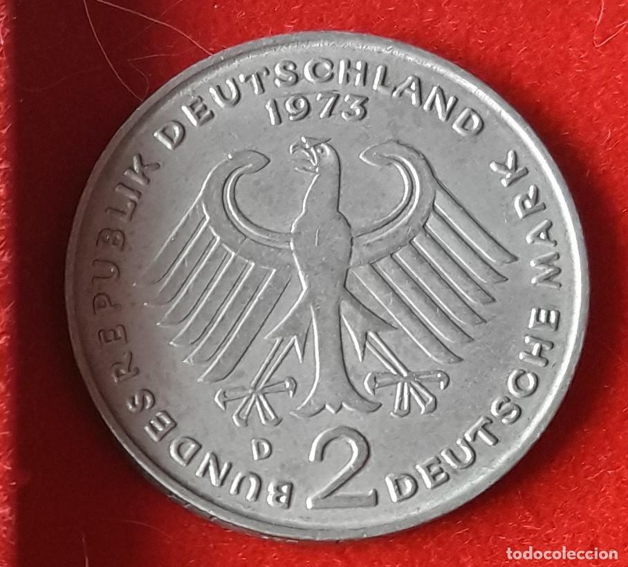 Monedas antiguas de Europa: MONEDA DE ALEMANIA 1973 - 2 MARCOS, CECA D, THEODOR HEUSS - COBRE-N&Iacute;QUEL