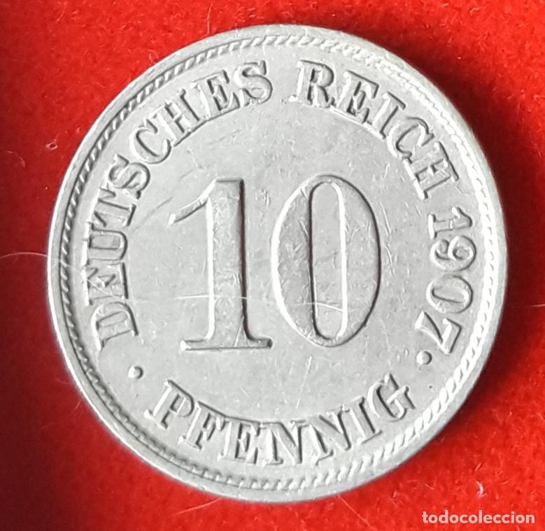 Monedas antiguas de Europa: MONEDA DE ALEMANIA IMPERIO 1907 - 10 PFENNING, CECA J - COBRE-N&Iacute;QUEL