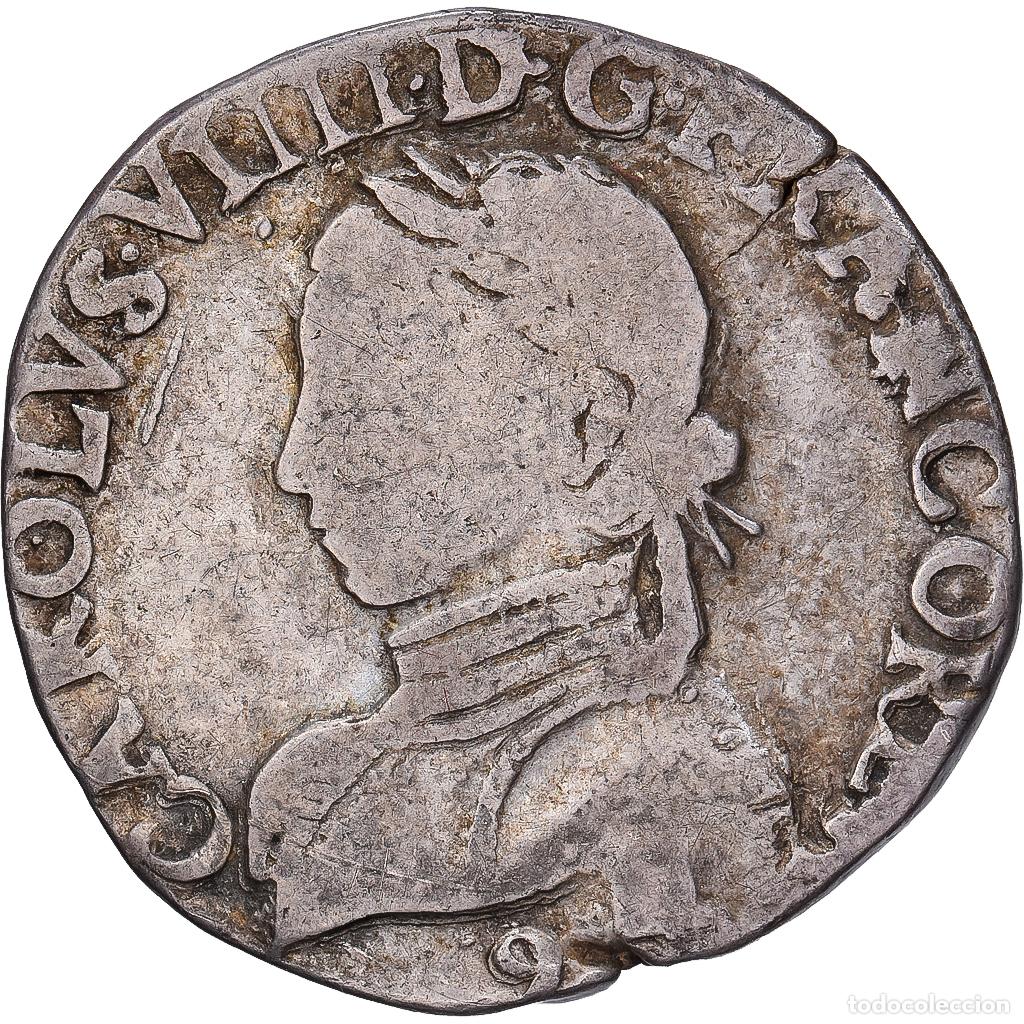 Monedas antiguas de Europa: [#1545052] Francia, Charles IX, Teston, 1563, Rennes, Plata, MBC, Gadoury:429