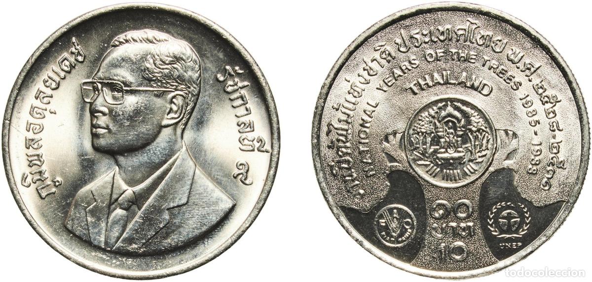 Monedas antiguas de Europa: Thailand Kingdom 1986 10 Baht - Rama IX (Trees) Nickel (100000) 15.07g UNC Y 179