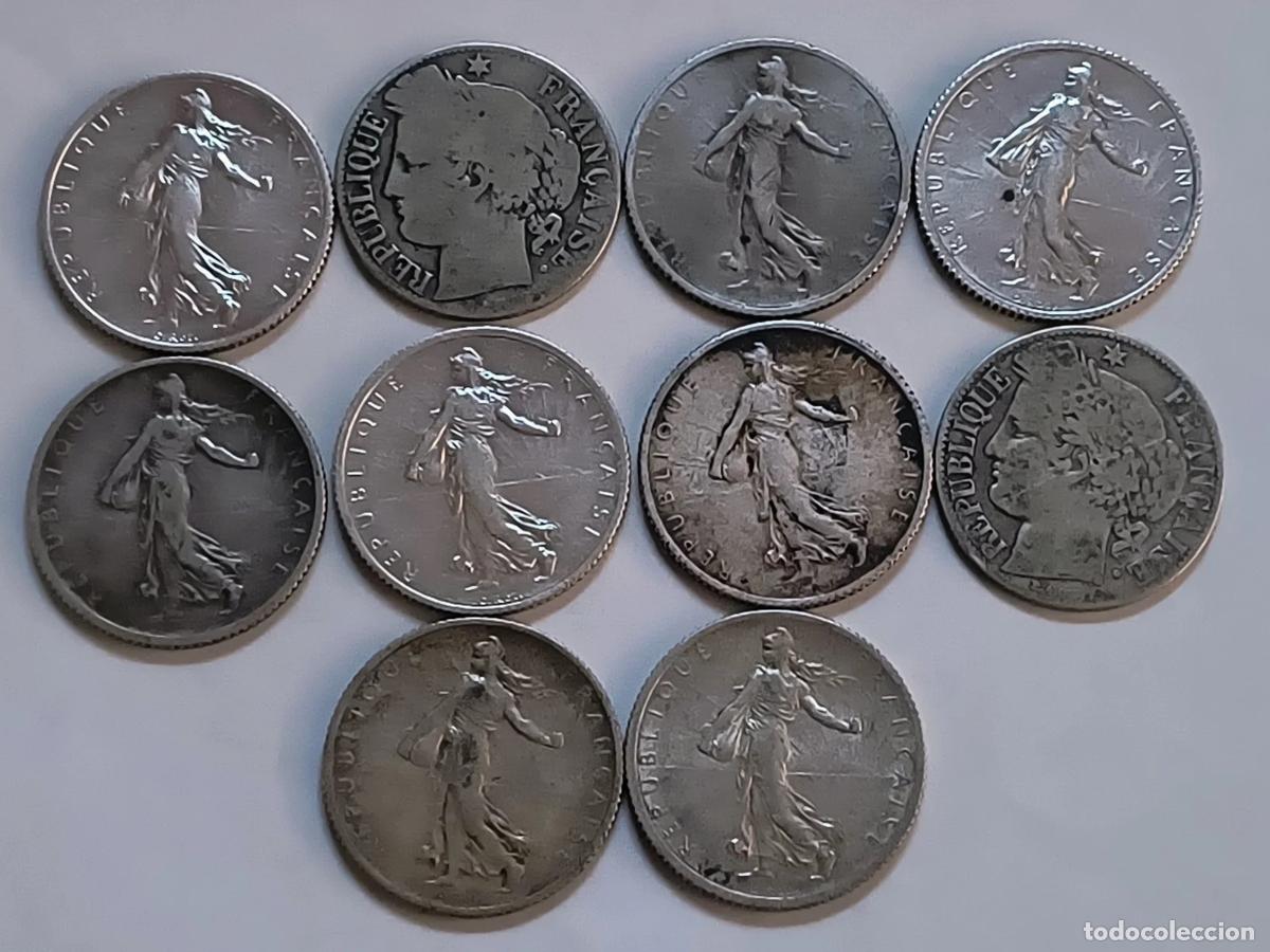 Moedas antigas da Europa: Lote 10 Monedas 1 Franc Semeuse Francia Plata (anos variados)