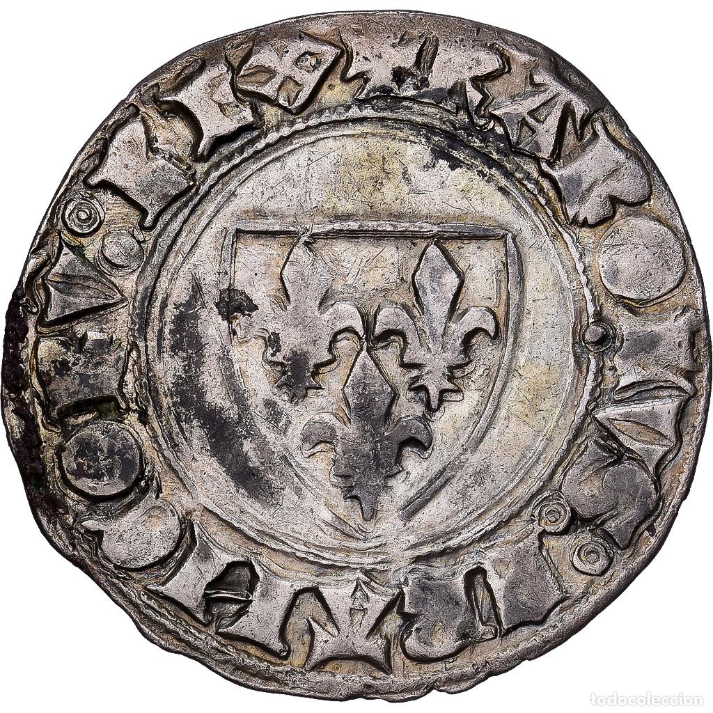 Moedas antigas da Europa: [#1545062] Francia, Charles VI, Blanc Gu&eacute;nar, 1380-1422, Toulouse, Vell&oacute;n, BC+