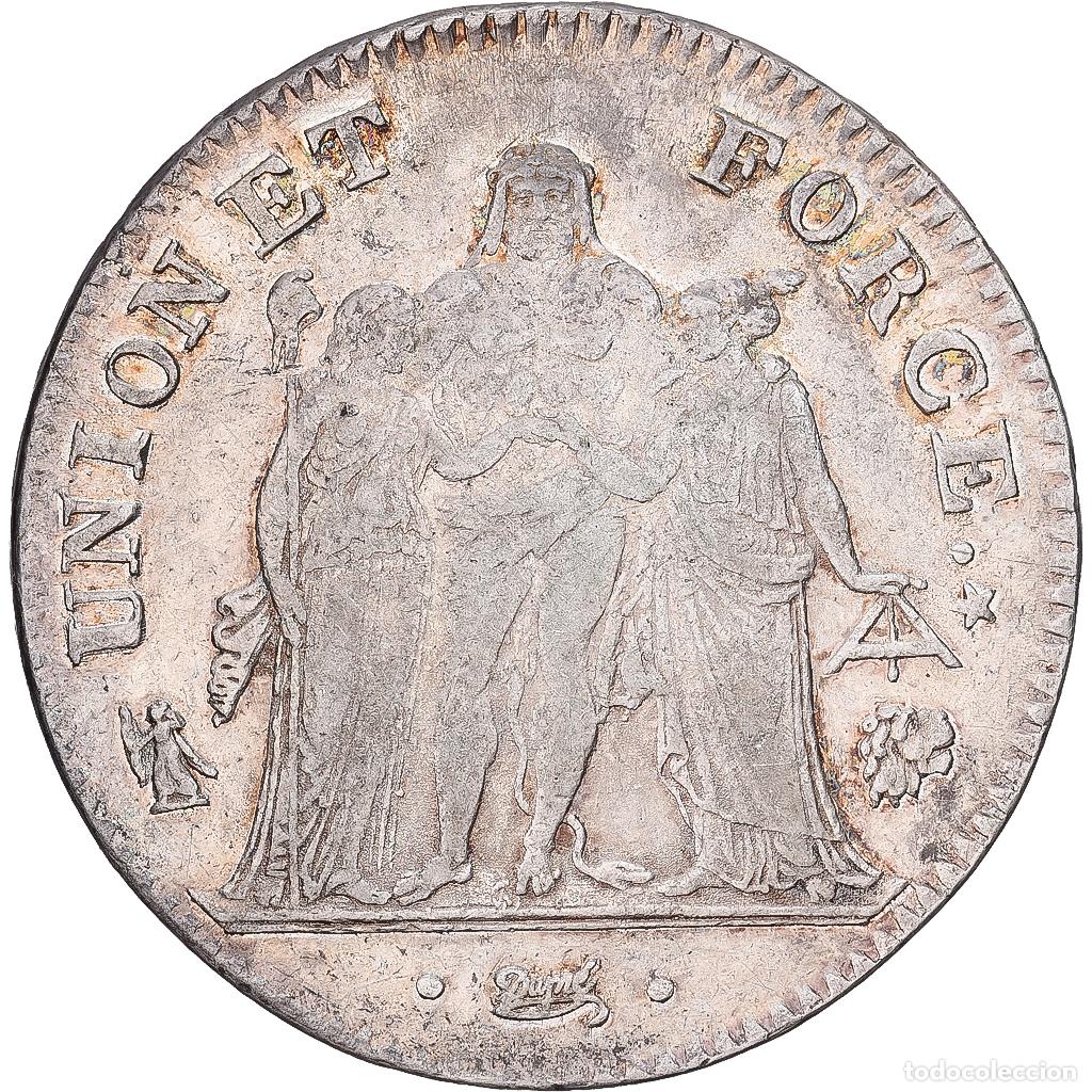 Monedas antiguas de Europa: [#1545057] Francia, 5 Francs, Union et Force, AN 7, Bayonne, Plata, BC+, Gadoury:563