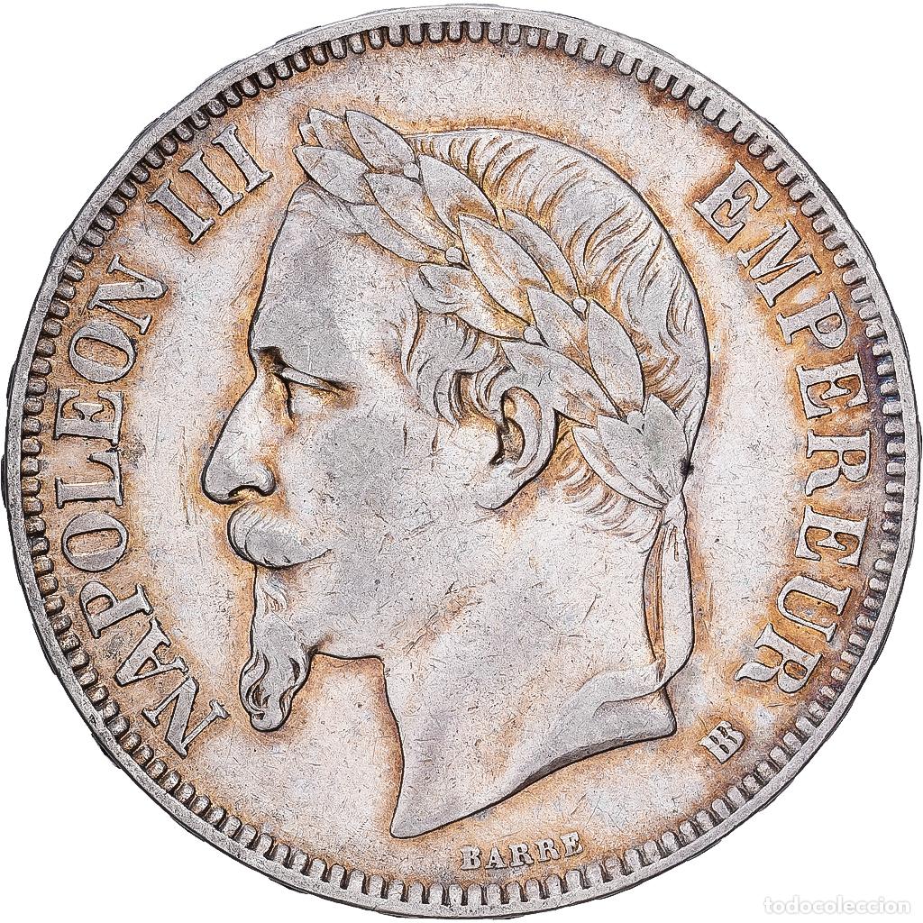 Monedas antiguas de Europa: [#1545220] Francia, Napoleon III, 5 Francs, 1865, Strasbourg, Plata, BC+, Gadoury:739