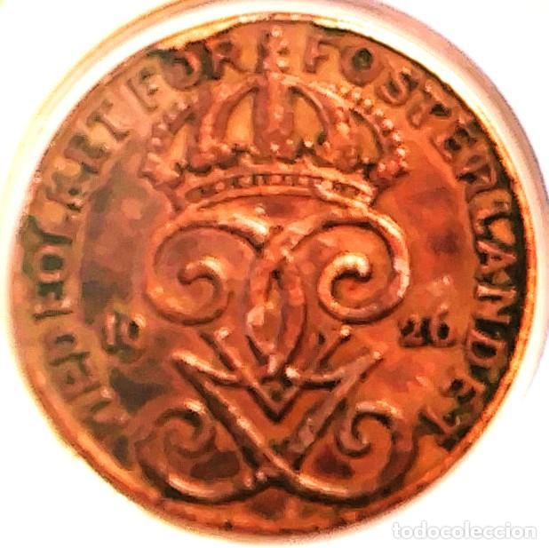 Monedas antiguas de Europa: SUECIA (1908-1950) - 2 ORE 1926 - REY GUSTAF V - A - 4 GR. BRONCE - DIAMETRO 21 mm - KM#778 - MB