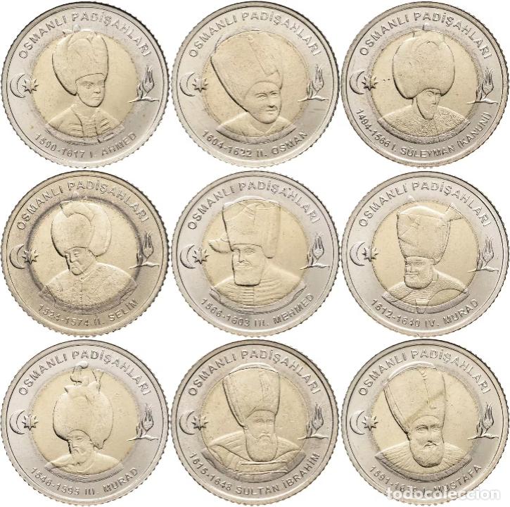 Monedas antiguas de Europa: TURQUIA Juego de 9 monedas de Turqu&iacute;a de 1 lira 2025 &rdquo;Sultanes del Imperio Otomano&rdquo;