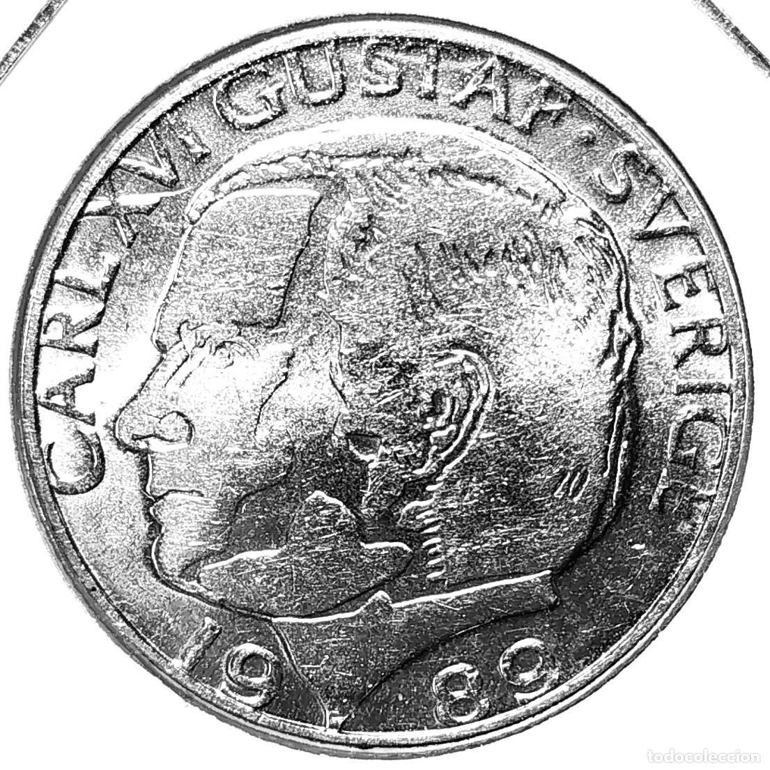 Monedas antiguas de Europa: SUECIA (1975-) - 1 CORONA 1989 D - REY CARL XVI GUSTAF - A - 7 GR. COBRE NIQUELADO - DIAMETRO 25 mm