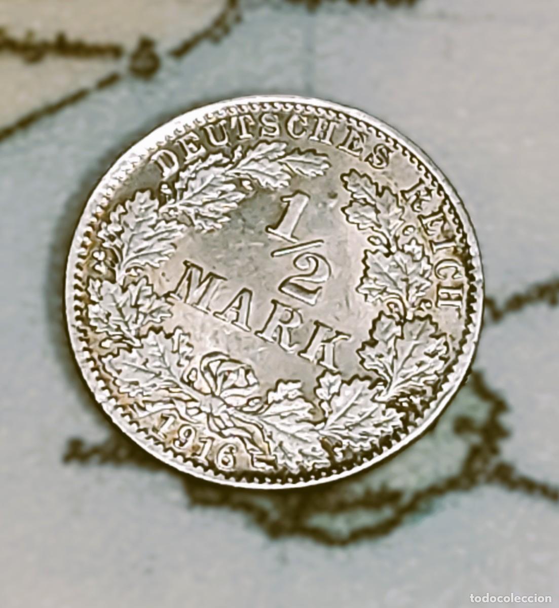 Monedas antiguas de Europa: 1/2 MARCO DE PLATA DE ALEMANIA DEL A&Ntilde;O 1916-D.SIN CIRCULAR