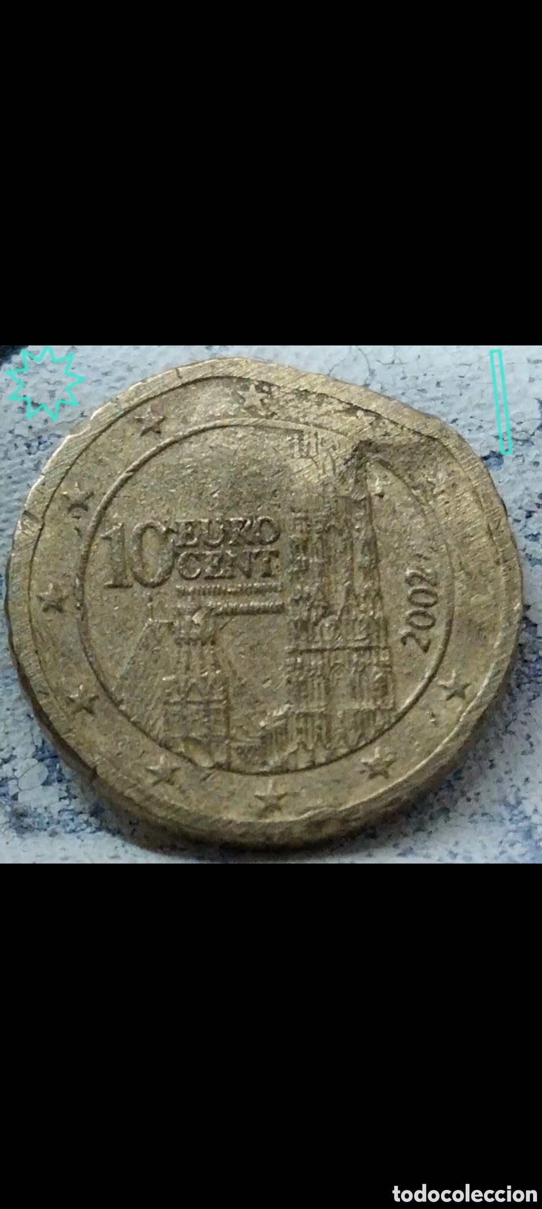 Monedas antiguas de Europa: 10cent Austria 2002 ERROR Die-Clash y Rotura de cu&ntilde;o