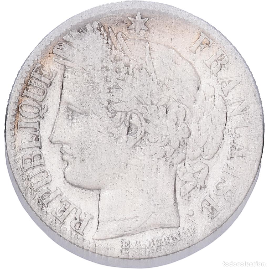 Moedas antigas da Europa: [#1509931] Francia, Franc, C&eacute;r&egrave;s, 1849, Paris, Plata, BC, KM:759.1