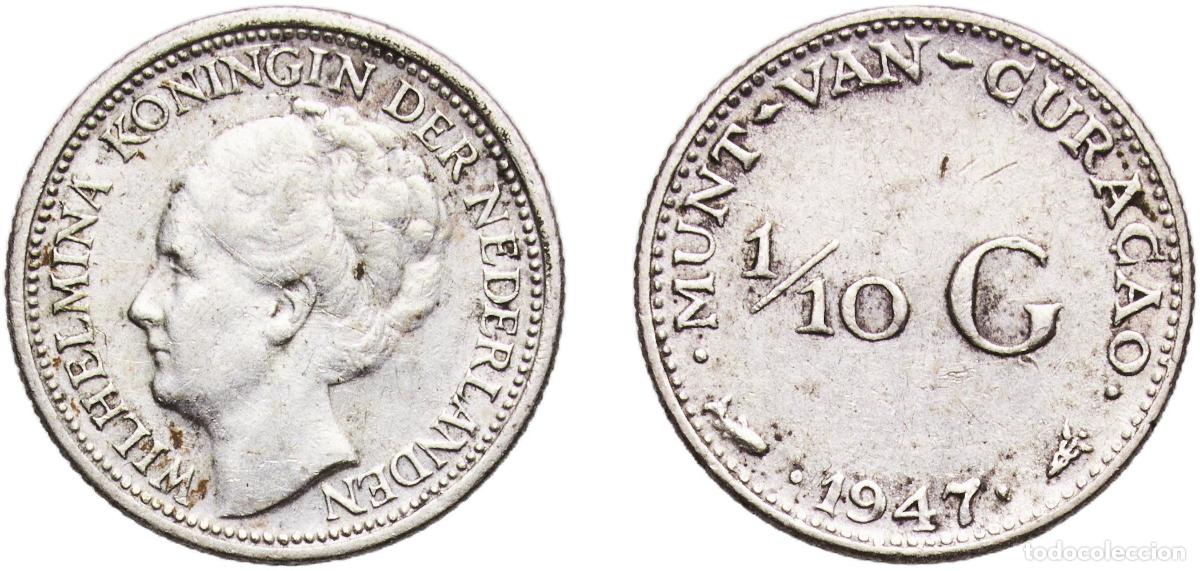 Monedas antiguas de Europa: Cura&ccedil;ao Dutch colony 1947 ⅒ Gulden - Wilhelmina Silver (.640) Utrecht Mint (1000000) 1.38g XF Scho
