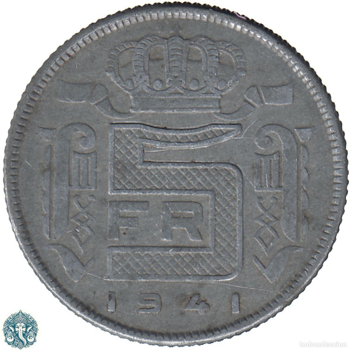 Alte M&uuml;nzen aus Europa: B&Eacute;LGICA 5 Francos 1941 Leopoldo III KM#130 Zinc Leyenda Der Belgen