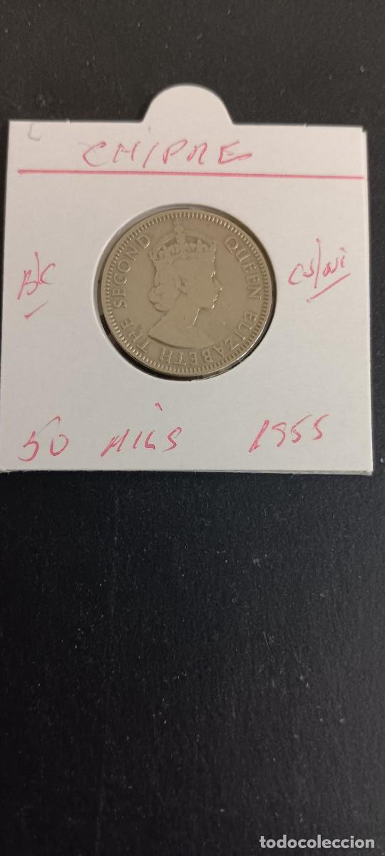 Monnaies anciennes de Europe: CHIPRE 50 MILS 1955 BC KM=36 (CUPRONIQUEL) ISABEL II