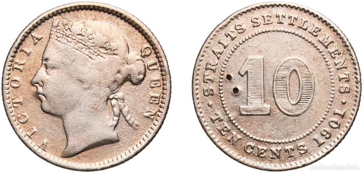 Monedas antiguas de Europa: Straits Settlements British colony 1901 10 Cents - Victoria Silver (.800) Royal Mint (Tower Hill) (