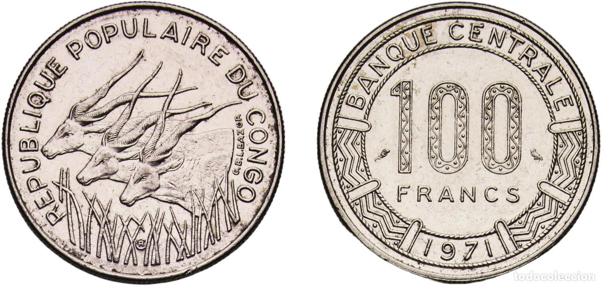 Monedas antiguas de Europa: Congo People's Republic 1971 100 Francs CFA Nickel Paris Mint (2700000) 7g AU KM 1 Sch&ouml;n 1