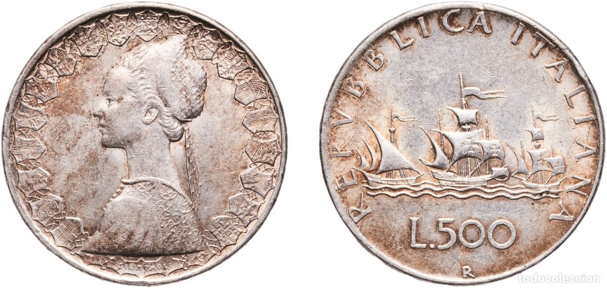 Monedas antiguas de Europa: Italy Republic 1958 R 500 Lire Silver (.835) (Copper .165) Rome Mint (24240000) 11.03g AU Gigante 8