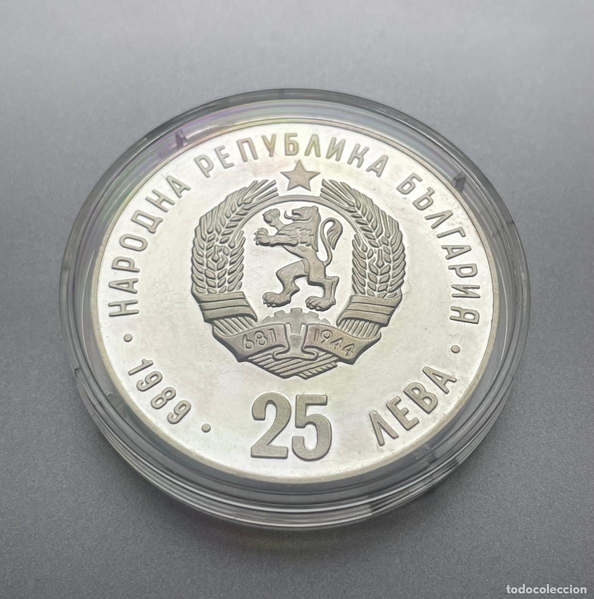 Monedas antiguas de Europa: 25 LEVA, Bulgaria, 1989. Olimpiada de Invierno 1992. Plata de 925 mil&eacute;simas