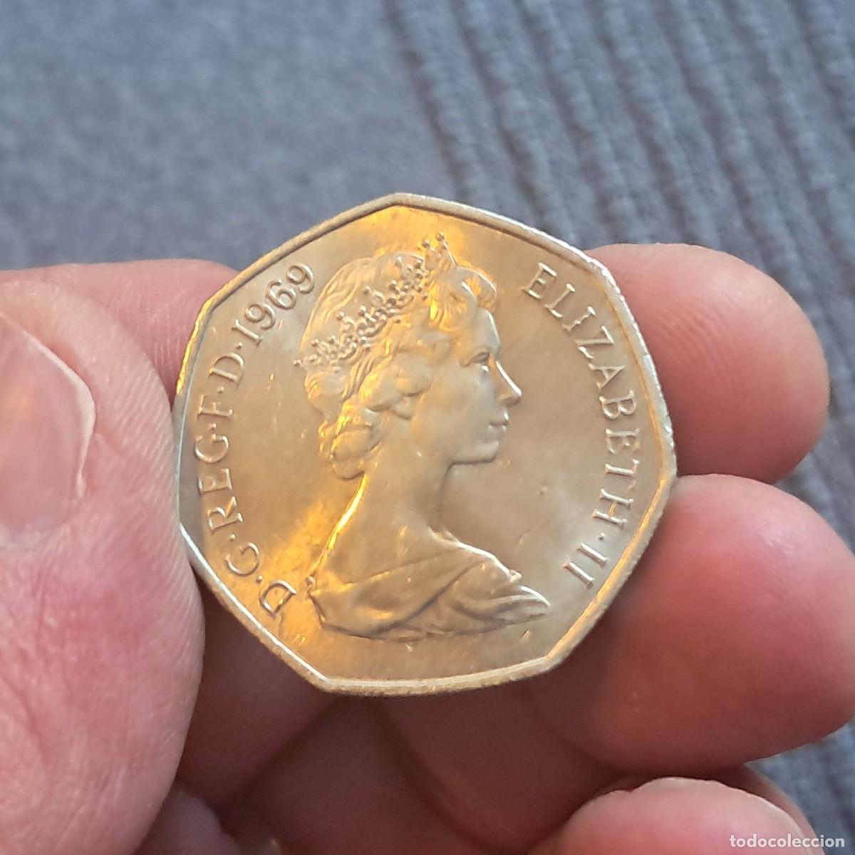 Old Coins of Europe: MONEDA DEL REINO UNIDO 50 NUEVOS PENIQUES NEW PENCE 1969 - Elizabeth II (2&ordm; retrato) AU, KM# 913.