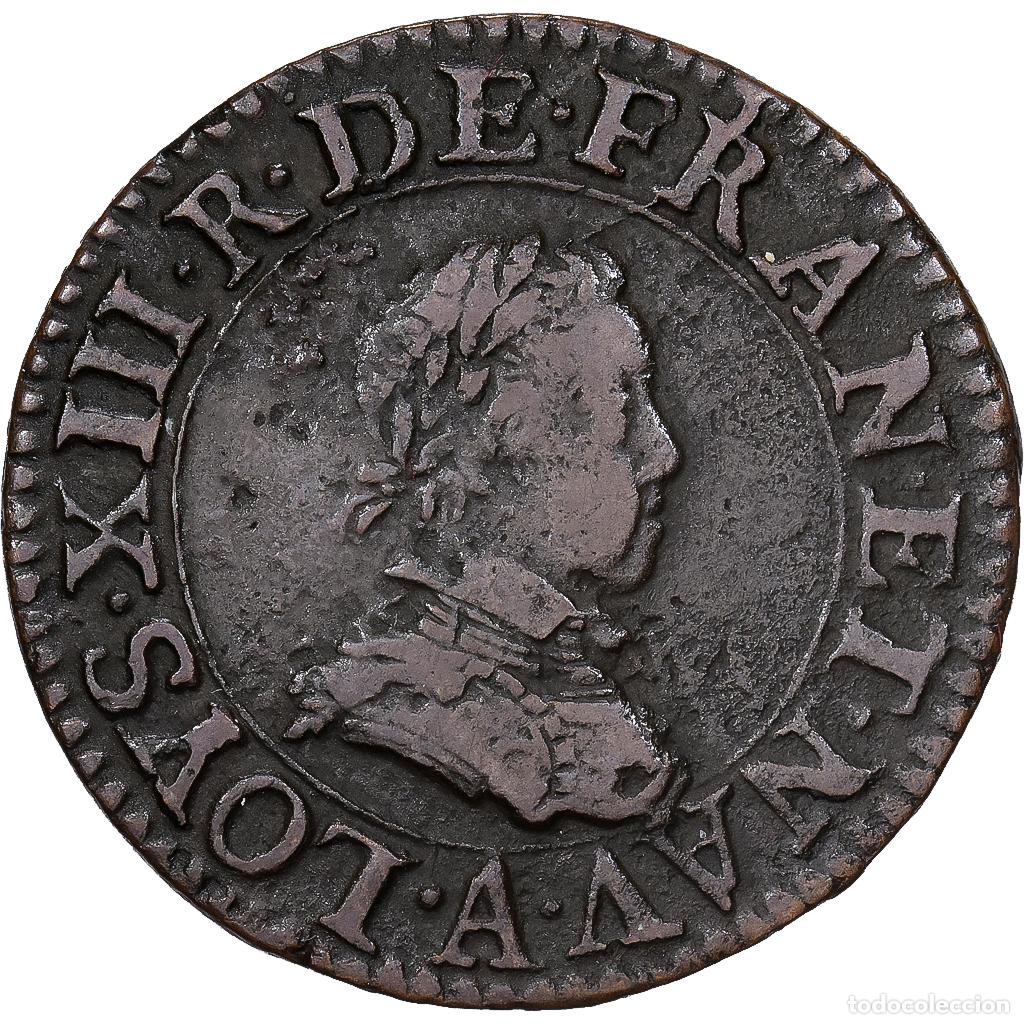 Monedas antiguas de Europa: [#1545054] Francia, Louis XIII, Double Tournois, 1615, Paris, Cobre, MBC, Gadoury:5