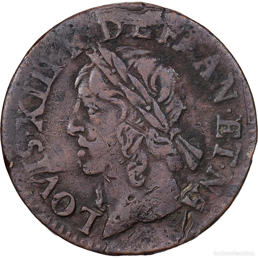 Monedas antiguas de Europa: [#1545053] Francia, Louis XIII, Double Tournois, 1642, Feurs, Cobre, MBC, Gadoury:12