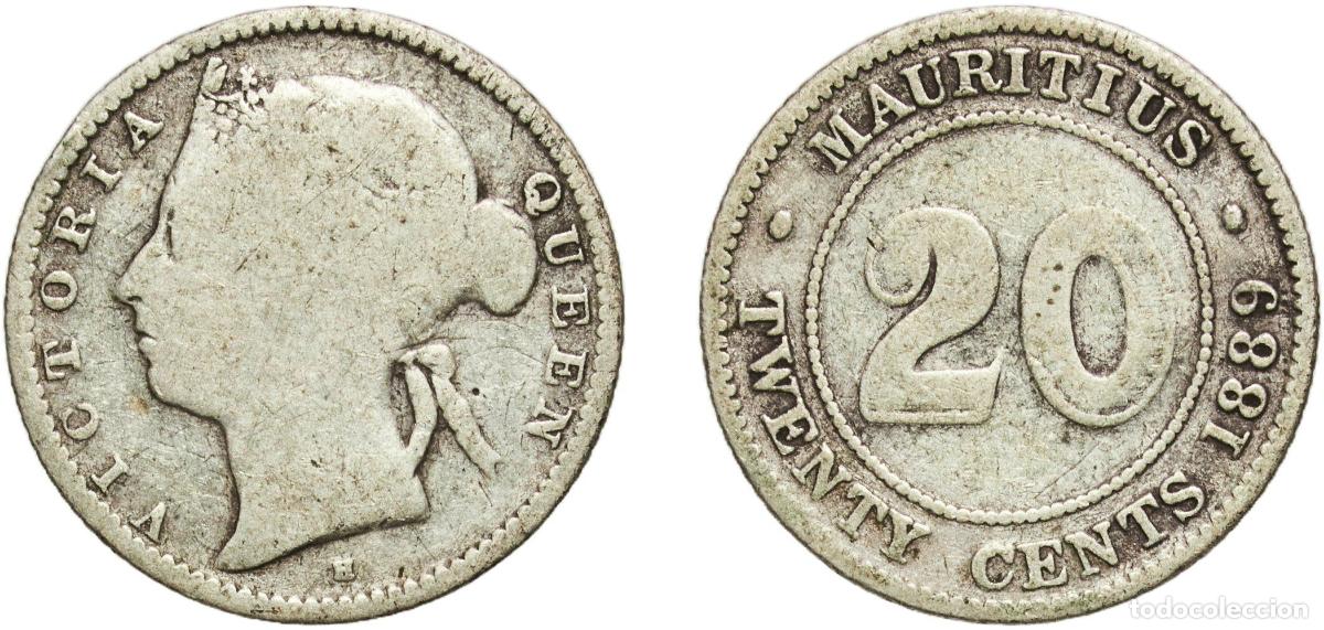 Monedas antiguas de Europa: Mauritius British crown colony 1889 H 20 Cents - Victoria Silver (.800) Heaton and Sons / The Mint