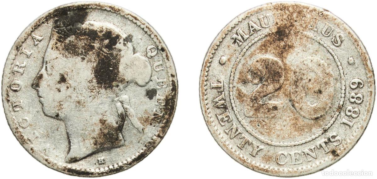 Monedas antiguas de Europa: Mauritius British crown colony 1889 H 20 Cents - Victoria Silver (.800) Heaton and Sons / The Mint