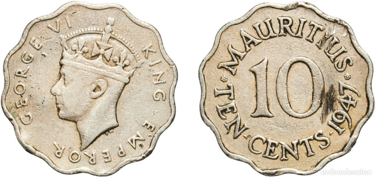 Monedas antiguas de Europa: Mauritius British crown colony 1947 10 Cents - George VI Copper-nickel (500000) 5.13g VF KM 24 Sch