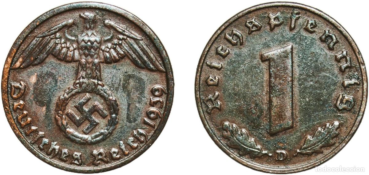 Monedas antiguas de Europa: Germany Third Reich 1939 D 1 Reichspfennig Bronze Munich Mint (20760000) 2.05g AU KM 89 AKS 58 J 3