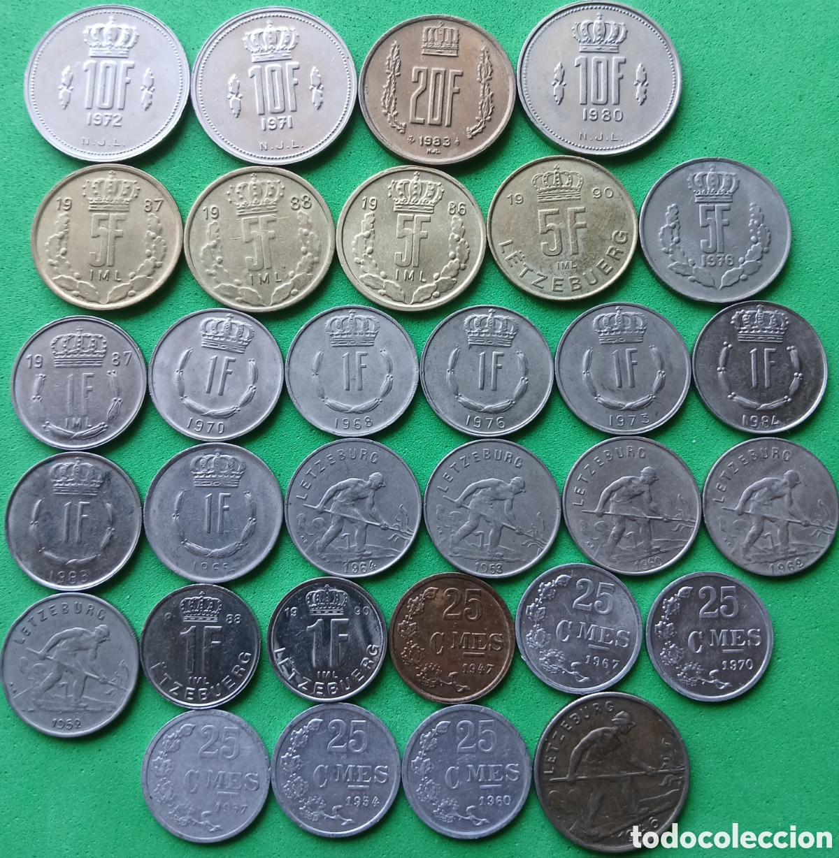 Monedas antiguas de Europa: Luxemburgo 1946-1990. Lote 31 monedas/diferentes fechas.