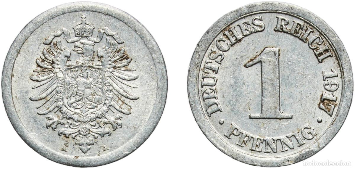 Monedas antiguas de Europa: Germany Second Empire 1917 A 1 Pfennig - Wilhelm II (type 1 - large shield) Aluminium (Al 990, Cu 1
