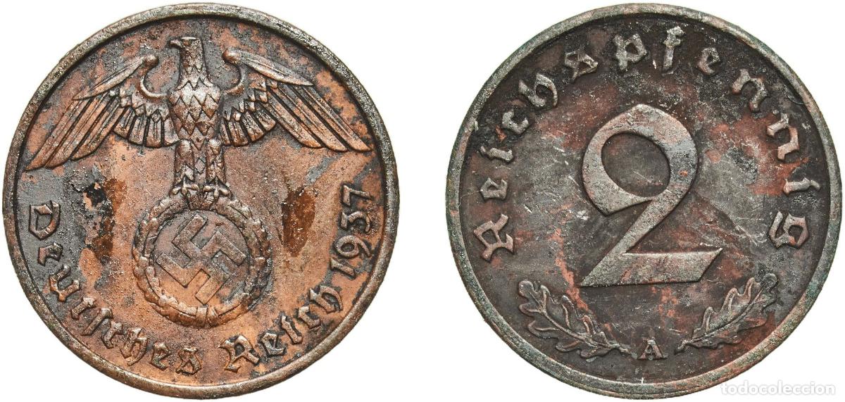 Monedas antiguas de Europa: Germany Third Reich 1937 A 2 Reichspfennig Bronze Berlin Mint (34403593) 3.39g AU KM 90 AKS 55 J 3