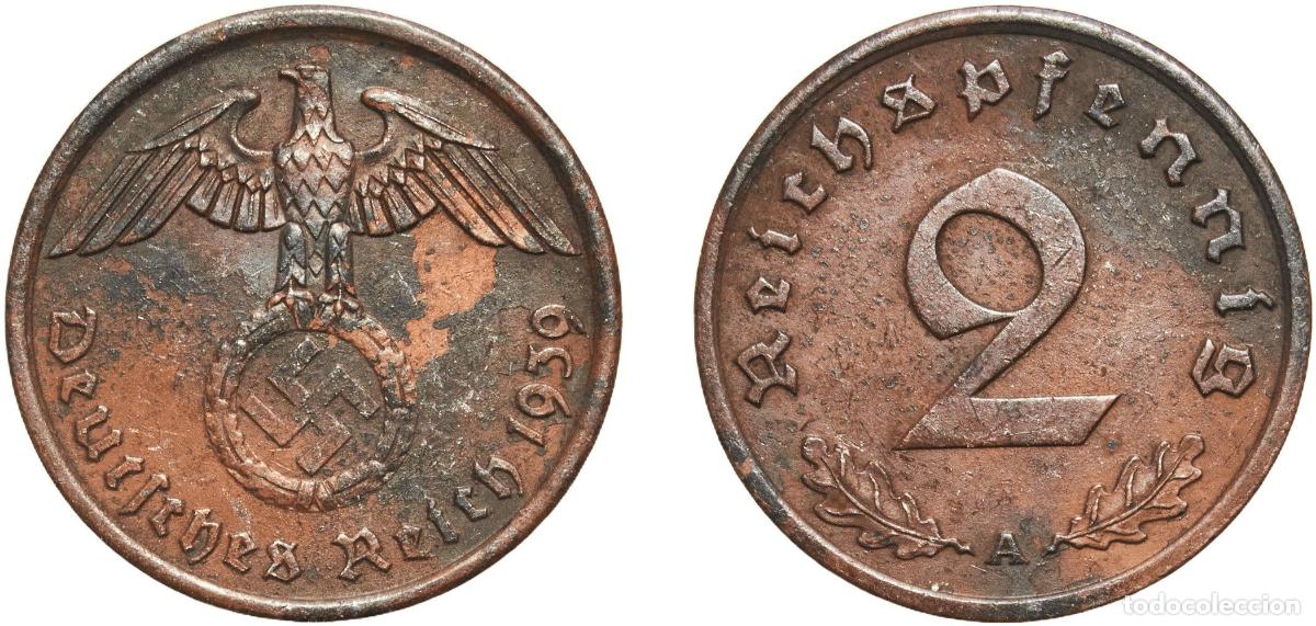 Monedas antiguas de Europa: Germany Third Reich 1939 A 2 Reichspfennig Bronze Berlin Mint (37348377) 3.37g AU KM 90 AKS 55 J 3