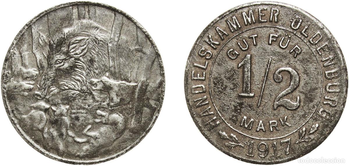 Monedas antiguas de Europa: Germany Oldenburg in Oldenburg, City of German states 1917 &frac12; Mark - Oldenburg Iron Gustav Brehmer 3