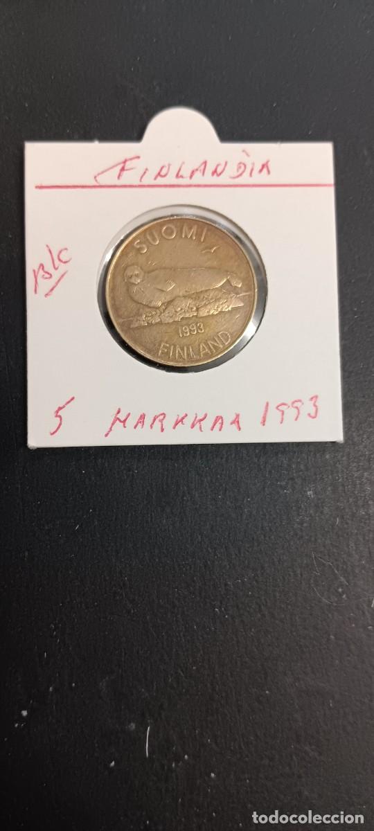 Moedas antigas da Europa: FINLANDIA 5 MARKKAA 1993 BC KM=73 (COBRE-ALUMINIO)