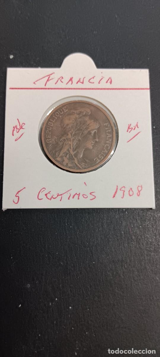 Monedas antiguas de Europa: FRANCIA 5 CENTIMOS 1908 BC KM=842 (BRONCE)
