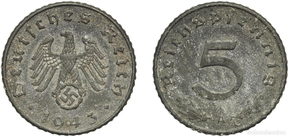 Monedas antiguas de Europa: Germany Third Reich 1943 A 5 Reichspfennig Zinc Berlin Mint (46829689) 2.51g AU KM 100 AKS 51 J 37