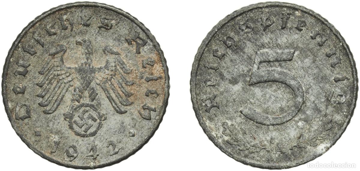 Monedas antiguas de Europa: Germany Third Reich 1942 A 5 Reichspfennig Zinc Berlin Mint (161042035) 2.48g VF KM 100 AKS 51 J 3