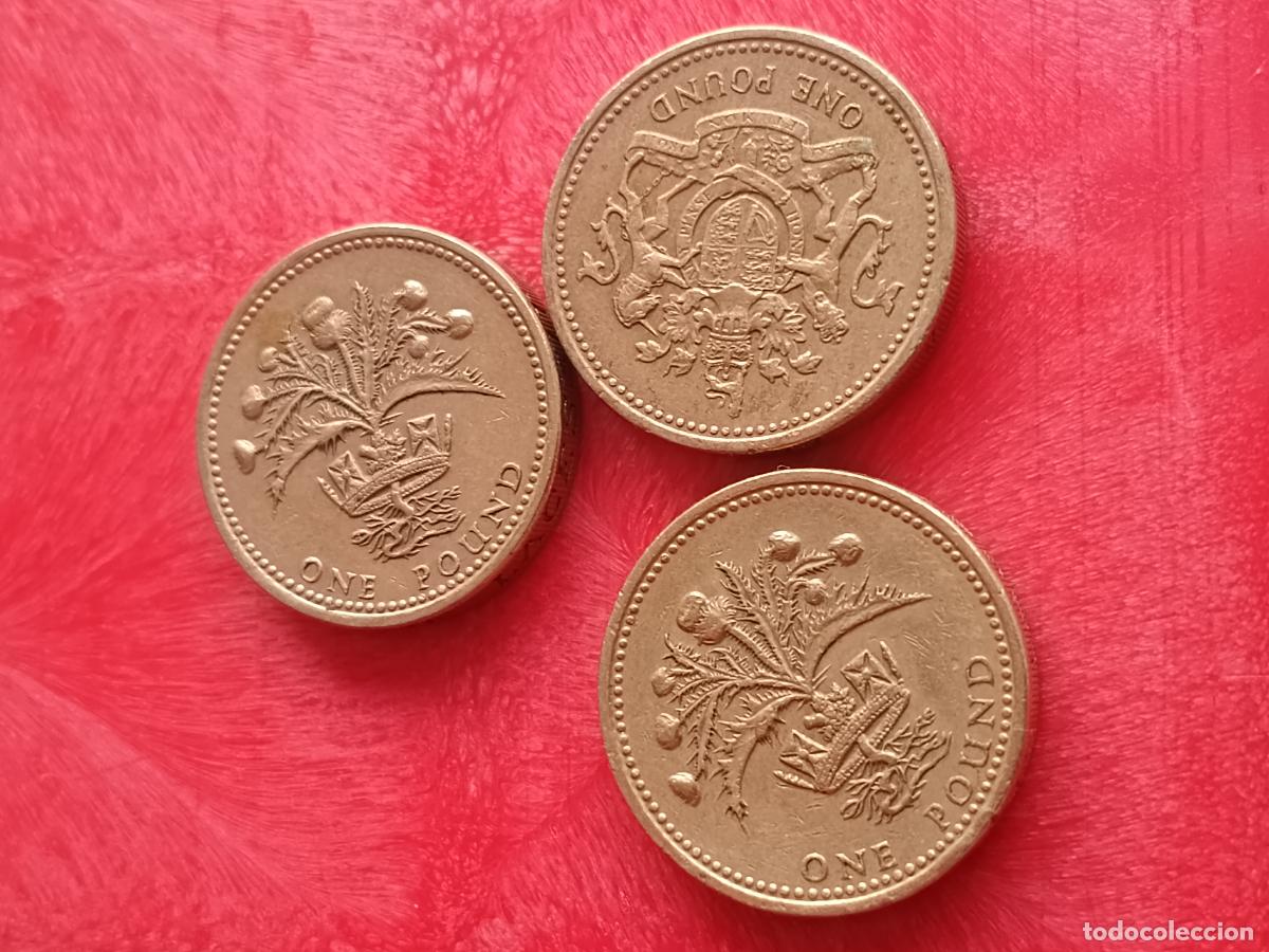 Monnaies anciennes de Europe: Reino Unido. 3 monedas diferentes de una libre. One Pound