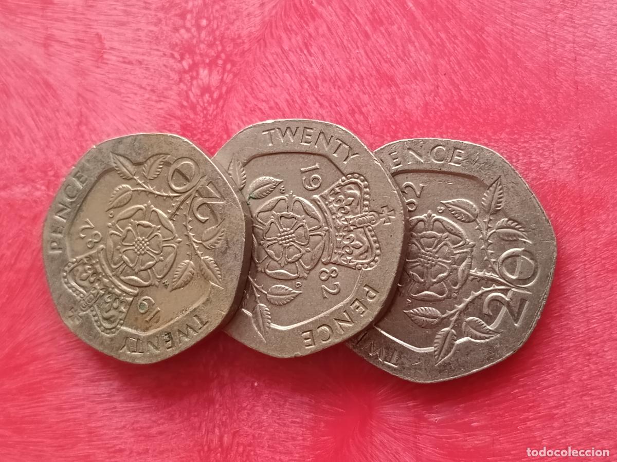 Monedas antiguas de Europa: Reino Unido. 3 monedas de 20 pence