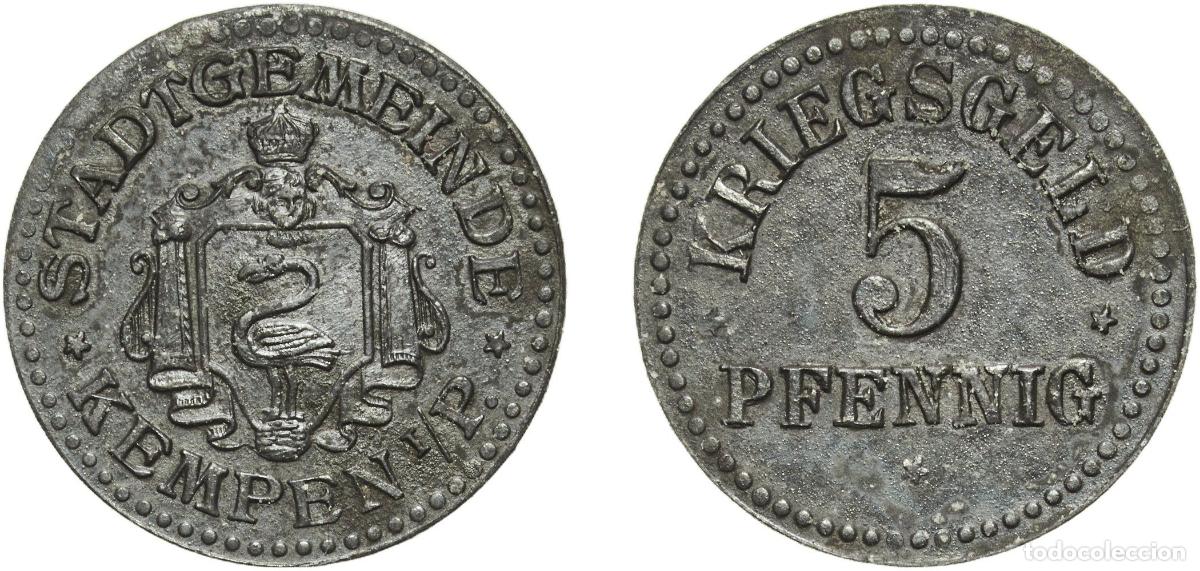 Monedas antiguas de Europa: Germany Kempen in Posen (Posen), City of 1918 5 Pfennigs - Kempen, Posen Zinc L. Chr. Lauer Mint 1.