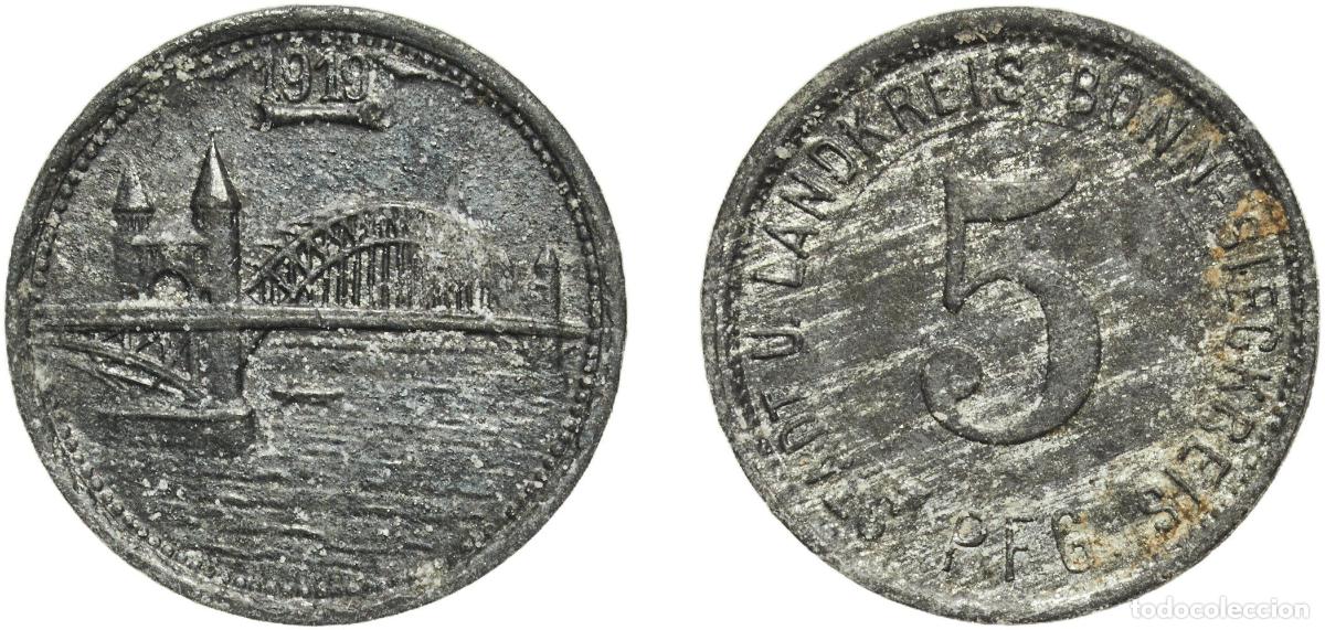 Monedas antiguas de Europa: Germany Bonn and Sieg, Districts of Weimar Republic 1919 5 Pfennig - Bonn-Siegkreis Zinc Heinrich K