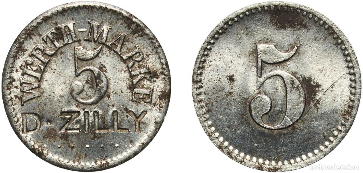Monedas antiguas de Europa: Germany German notgeld ND 5 Pfennigs - Zilly (D - Zilly) Iron 1.77g UNC Men05 27998.5 Men18 35118.