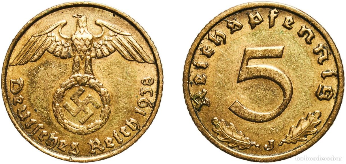Monedas antiguas de Europa: Germany Third Reich 1938 J 5 Reichspfennig Aluminium bronze Hamburg Mint (7646461) 2.43g AU KM 91