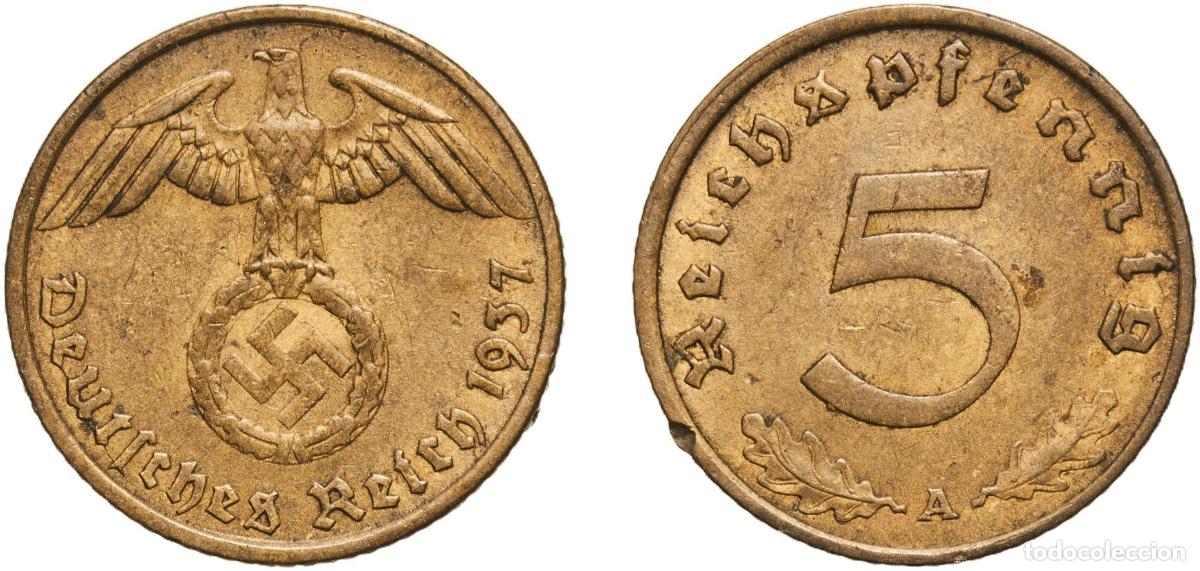 Monedas antiguas de Europa: Germany Third Reich 1937 A 5 Reichspfennig Aluminium bronze Berlin Mint (29699953) 2.54g XF KM 91