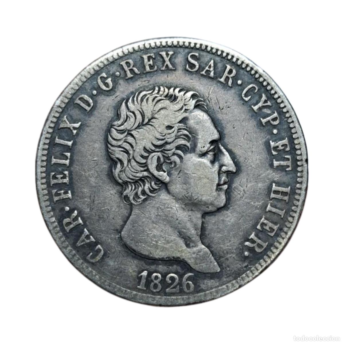 Monete antiche di Europa: NT/ ITALIA BELLA 5 LIRAS PLATA 1826 L SARDINIA 24,6 GRS (M1074)